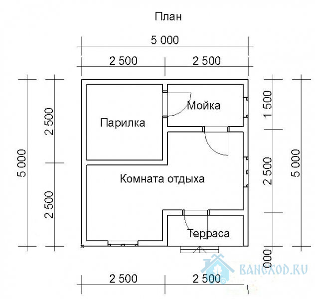 Баня из бруса 5 на 5 с террасой Баня из бруса 5 на 5 с террасой