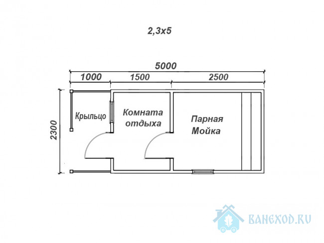 Готовая мобильная баня с крыльцом 5 на 2,3