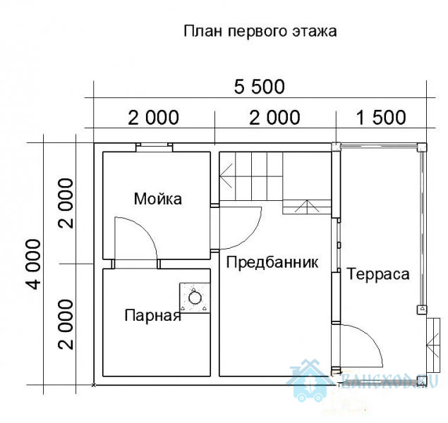Баня из бруса 4 на 5.5 с мансардой